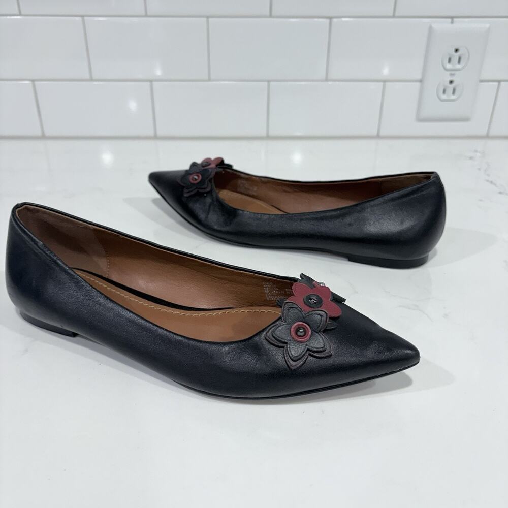 Coach | Flats Shoes Poppy Floral Applique Pointed Toe Leather- SIze 8B